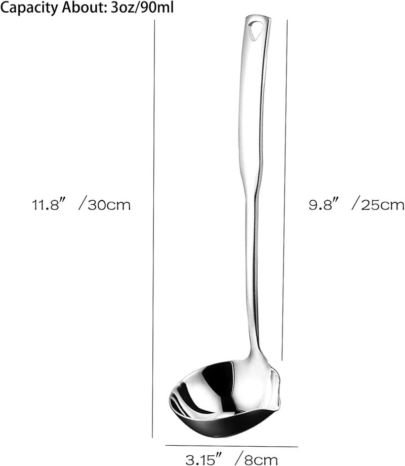 ZDFQly Soup Ladle 304 Stainless Steel Heavy Ladle with Pour Spout for Soups, Serving, Cooking, Stews and More 11.8 inch - Image 2